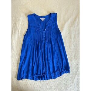 Lucky Brand Sleeveless Pintuck Blouse  Blue Size Small